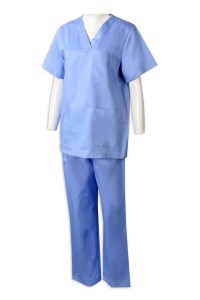 NU060 訂做女裝護士製服套裝  醫院 診所護士人員工作制服  診所制服批發商  V領 抽繩腰頭